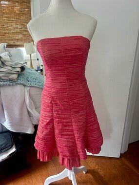 Jessica McClintock Strapless Pink Dress Ruched Fit Flare Size 6P